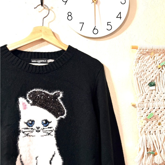 Karl Lagerfeld Black Sweater with White Cat and Beret - Picture 8 of 9